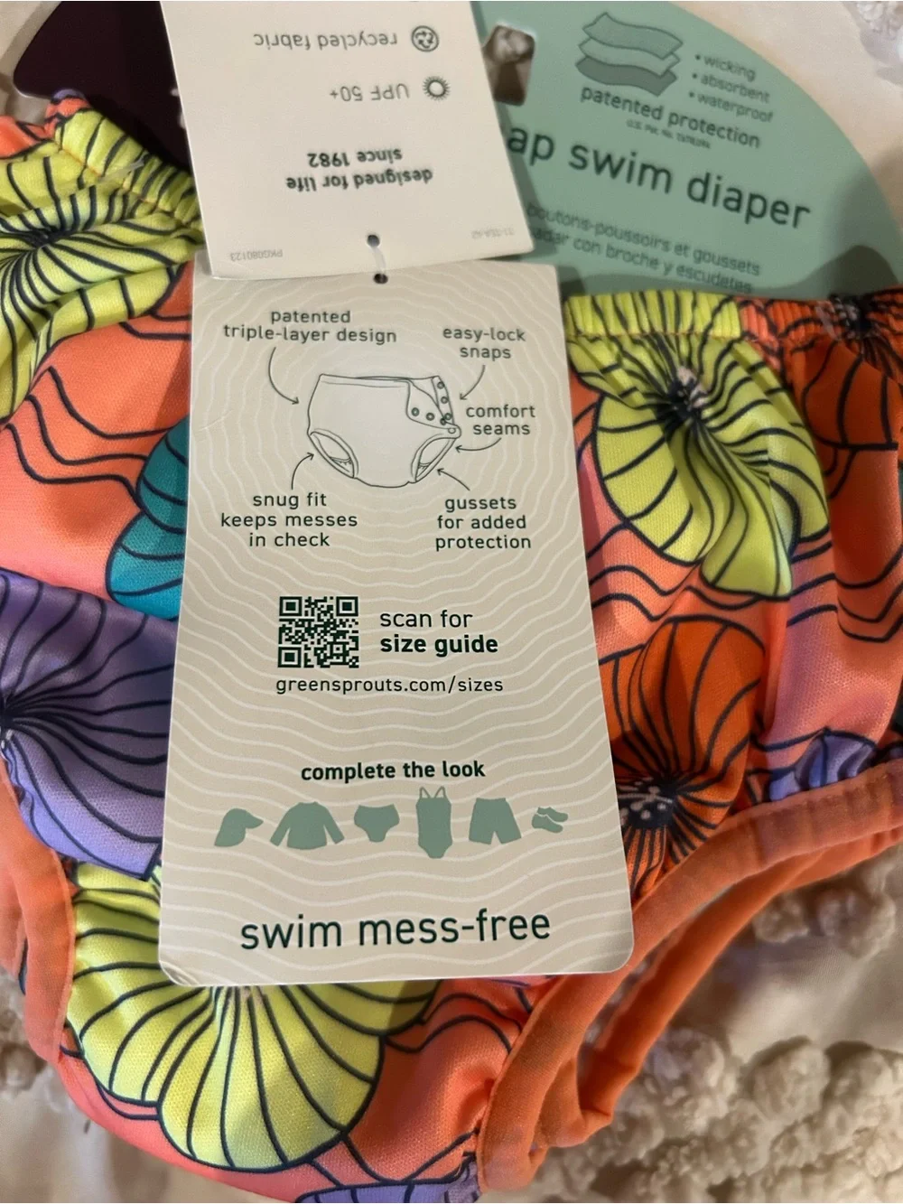 Green Sprouts / Tea Kids Swim Trunks - Pink Stripe, Orange Floral, Blue Print